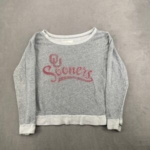 Three Square Oklahoma Sooners Sweatshirt Gray OU Graphic Thumbhole Cuffs Large